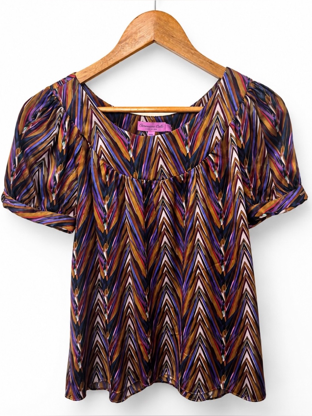 Stunning hundred percent silk Calypso shirt Purple Chevron Short-Sleeve Blouse s